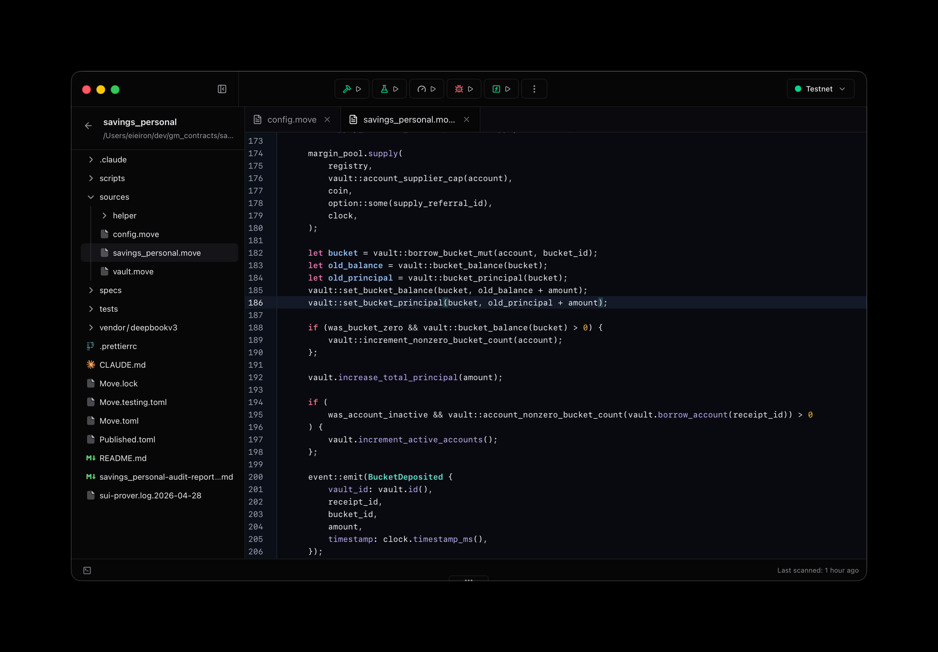 Editor mode with project file explorer and Move source editor