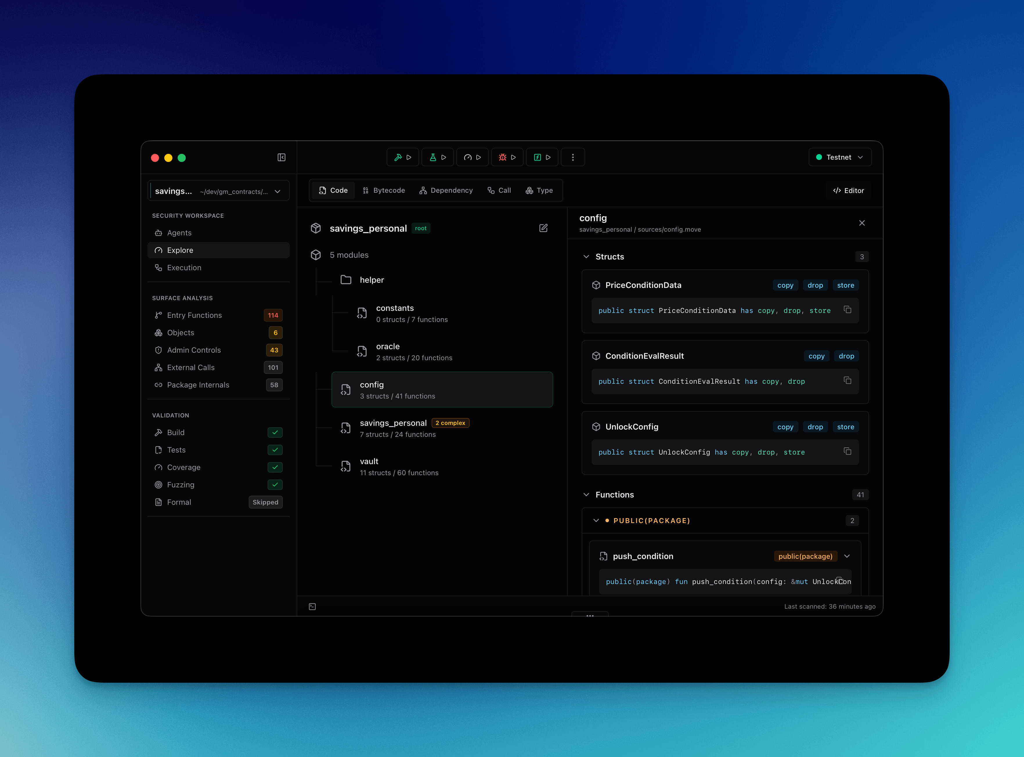 Code explorer with module tree and struct/function details for the config module